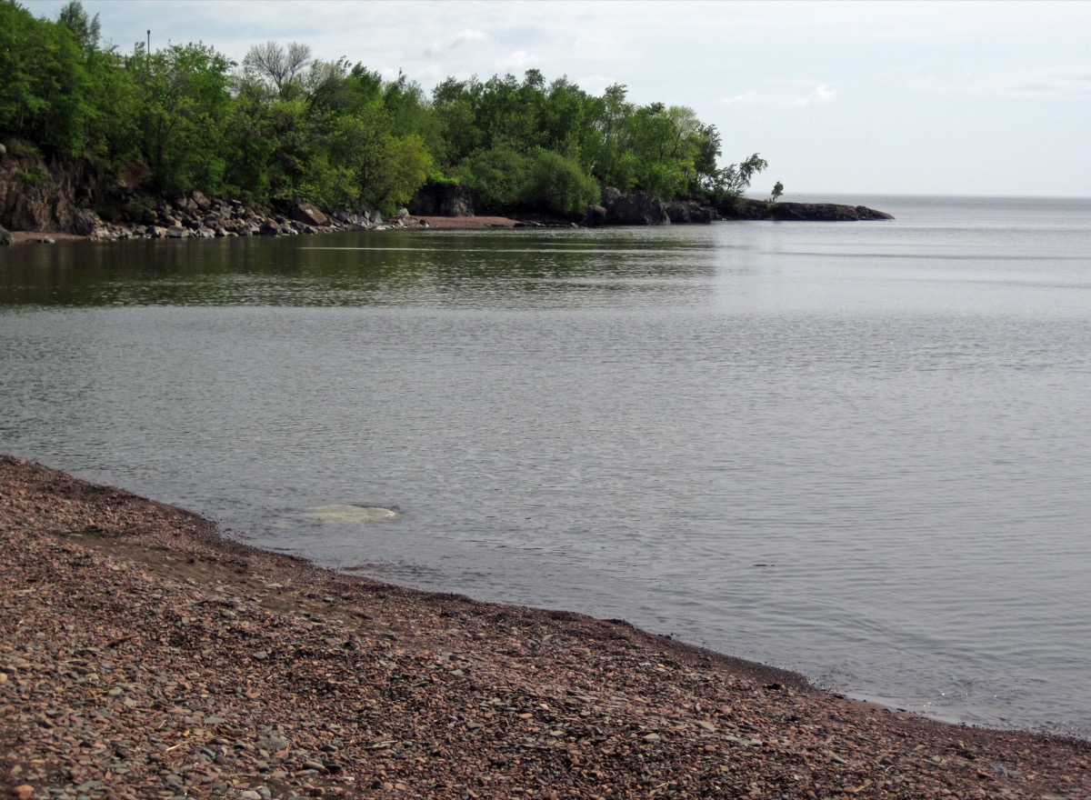Calm shoreline of a Great Lake near campus